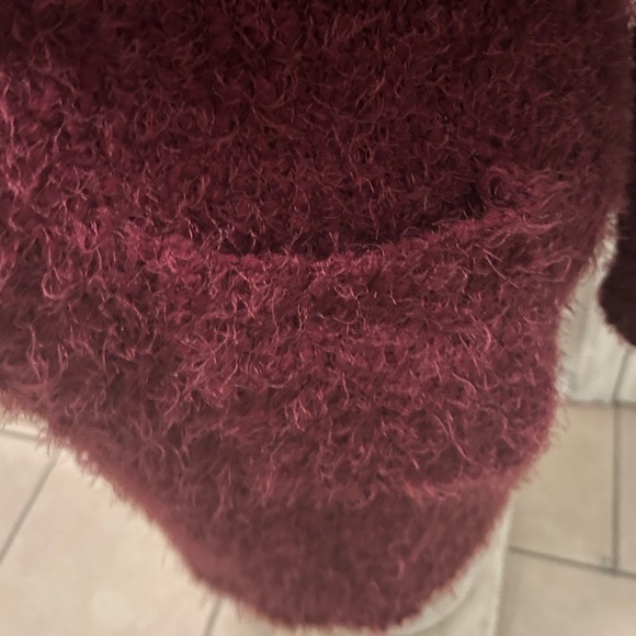 Love Tree Cardigan Womens S eyelash fuzzy maroon burgundy - Picture 5 of 9